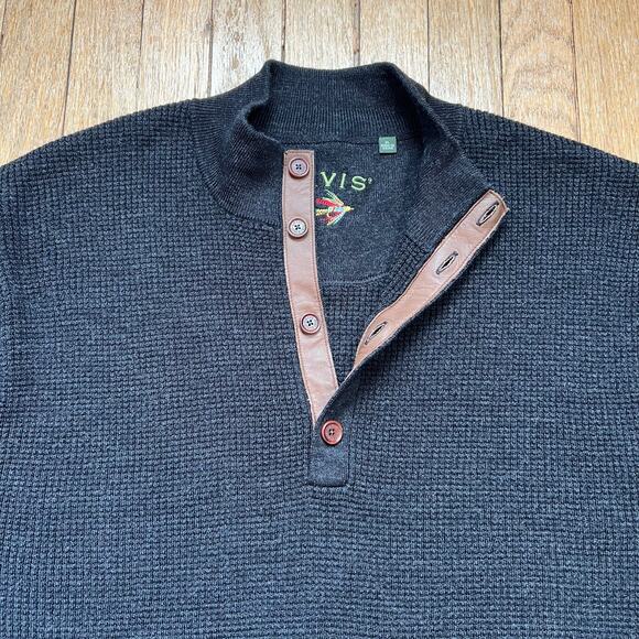 Orvis Waffle Knit Merino Wool Sweater 1/4 Button Front Men's Size XL Charcoal - Picture 8 of 10